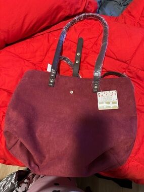 Yankee Candle Burgundy Suede Tote with Dark Brown Handles